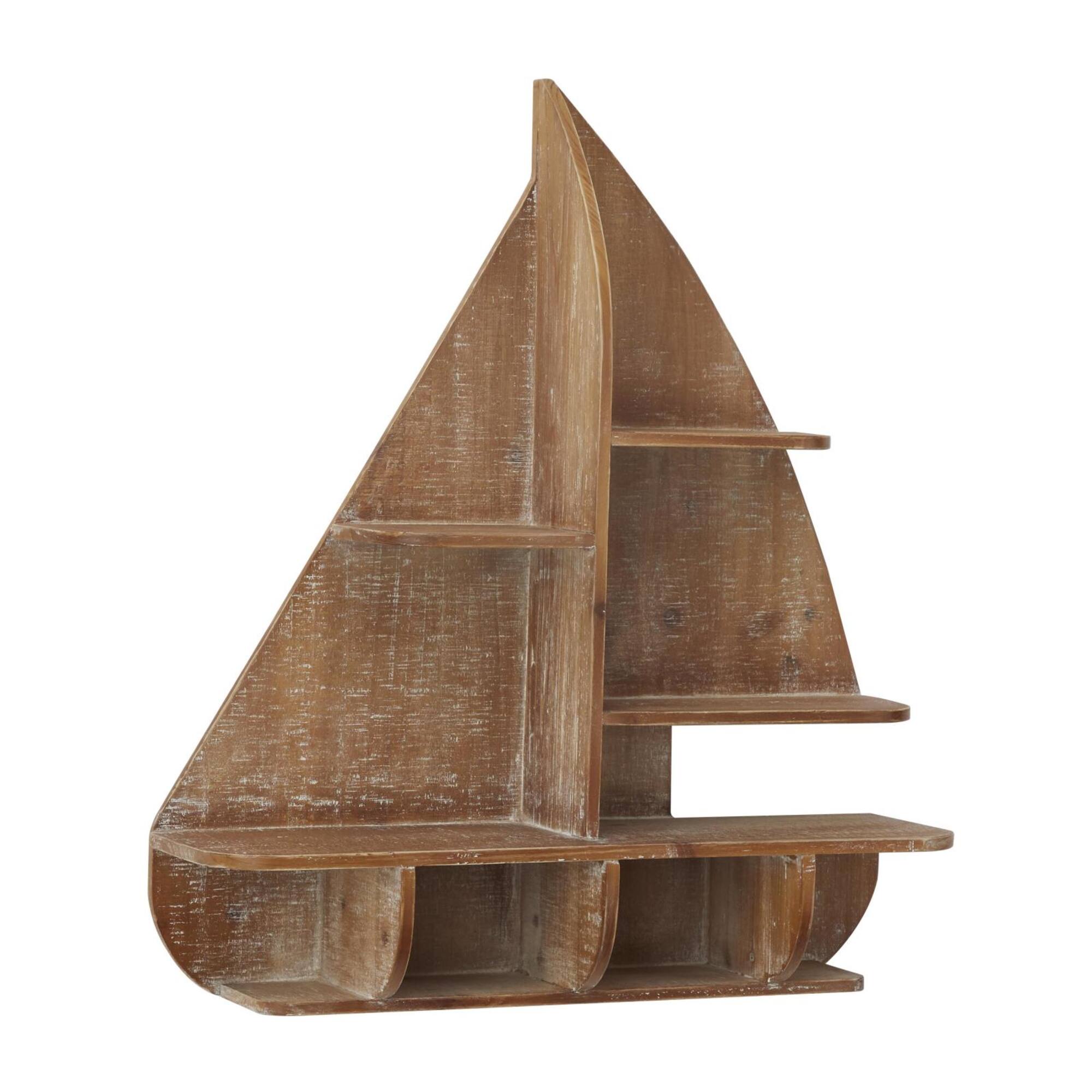 24" Brown Nautical Wood Wall Shelf